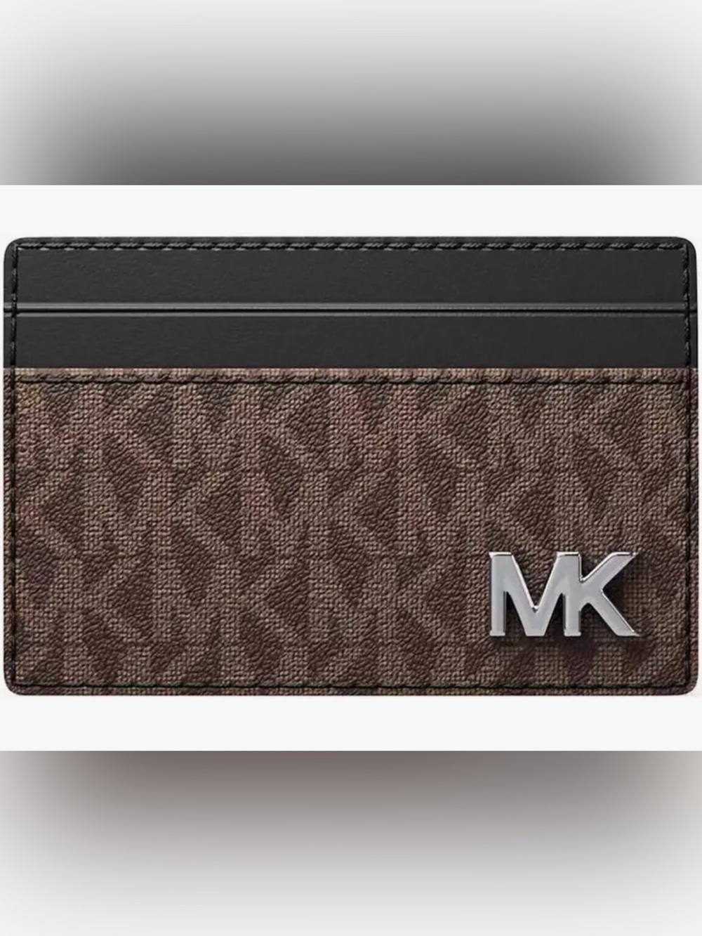Michael Kors Men’s Brown Card Case with Silver MK Accent